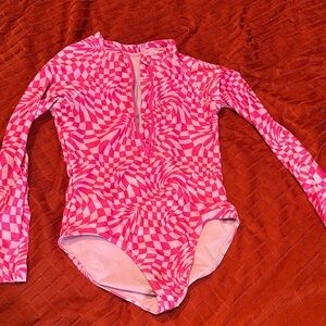 Wonder Nation Pink Checkered Kids Swim Rashguard